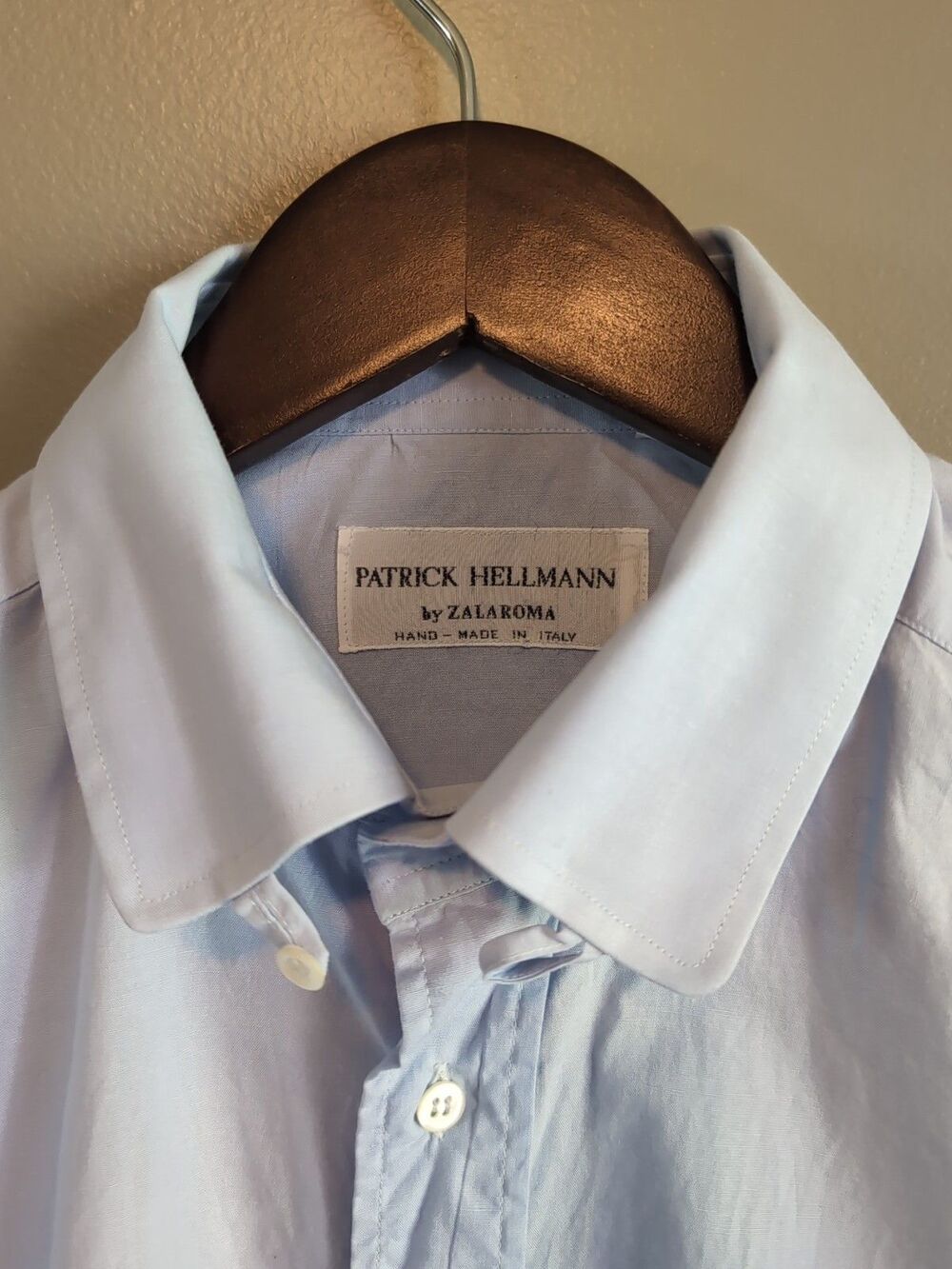 Patrick Hellmann Custom Made Italy Light Blue Dress Shirt 39 15.5 M Solid Luxury
